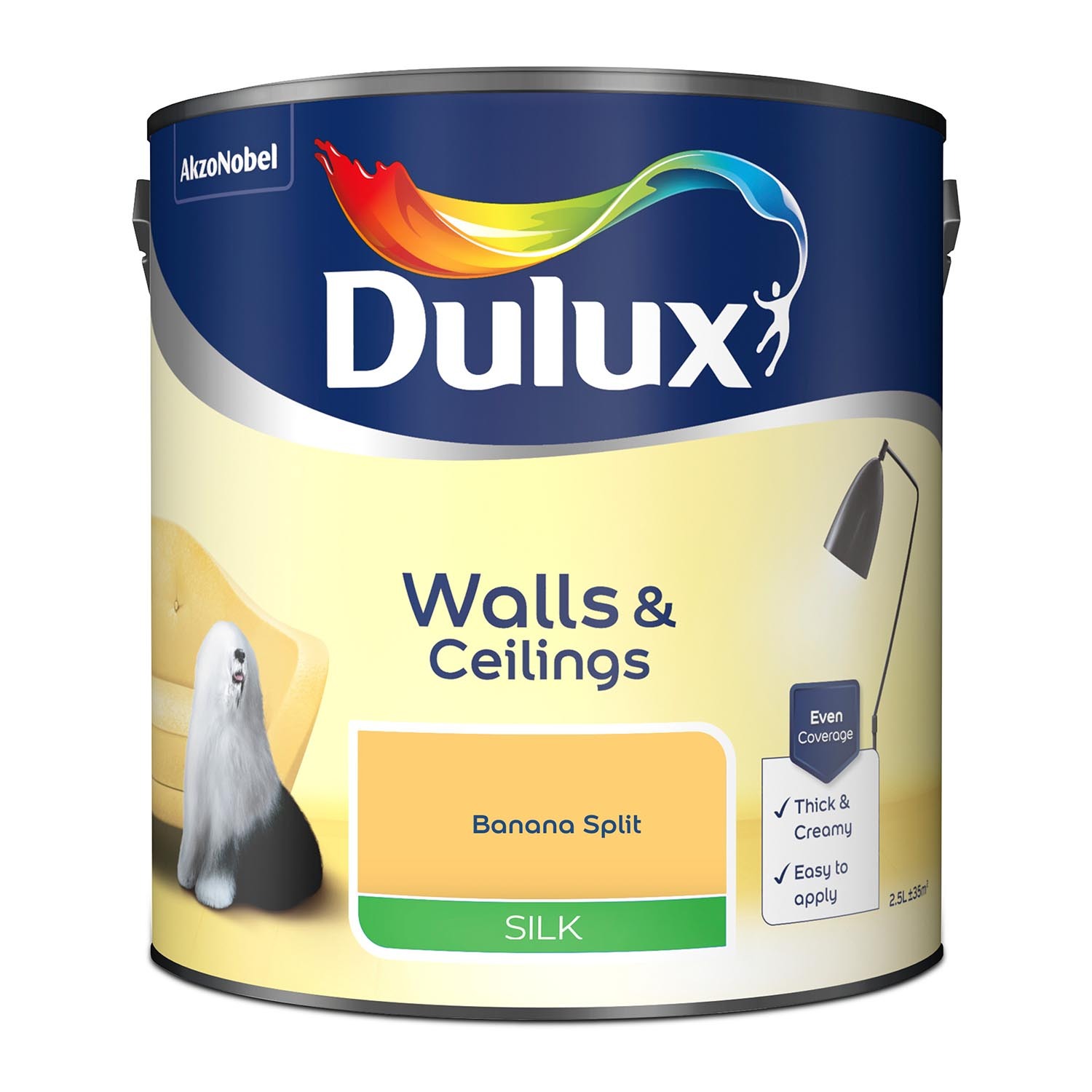 Dulux Walls & Ceilings Banana Split Silk Emulsion Paint 2.5L Image 3