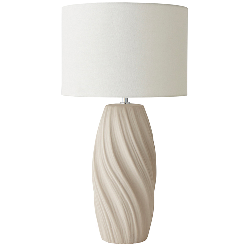 ValueLights Lydia Natural Linen Drum Lamp Shade Tall Swirl Natural LED Table Lamp Image 1