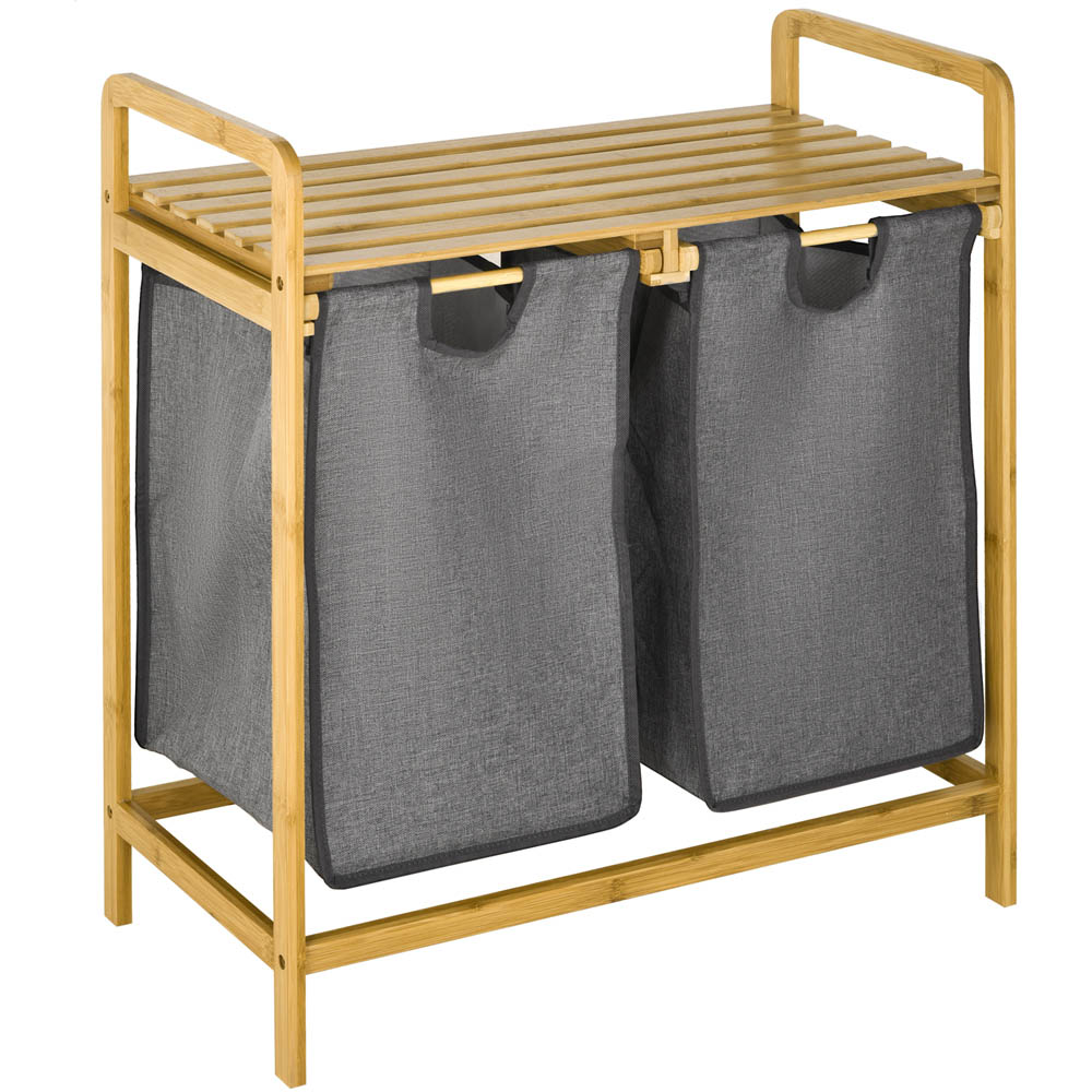 Portland Grey Bamboo Laundry Hamper with Top Shelf Image 1