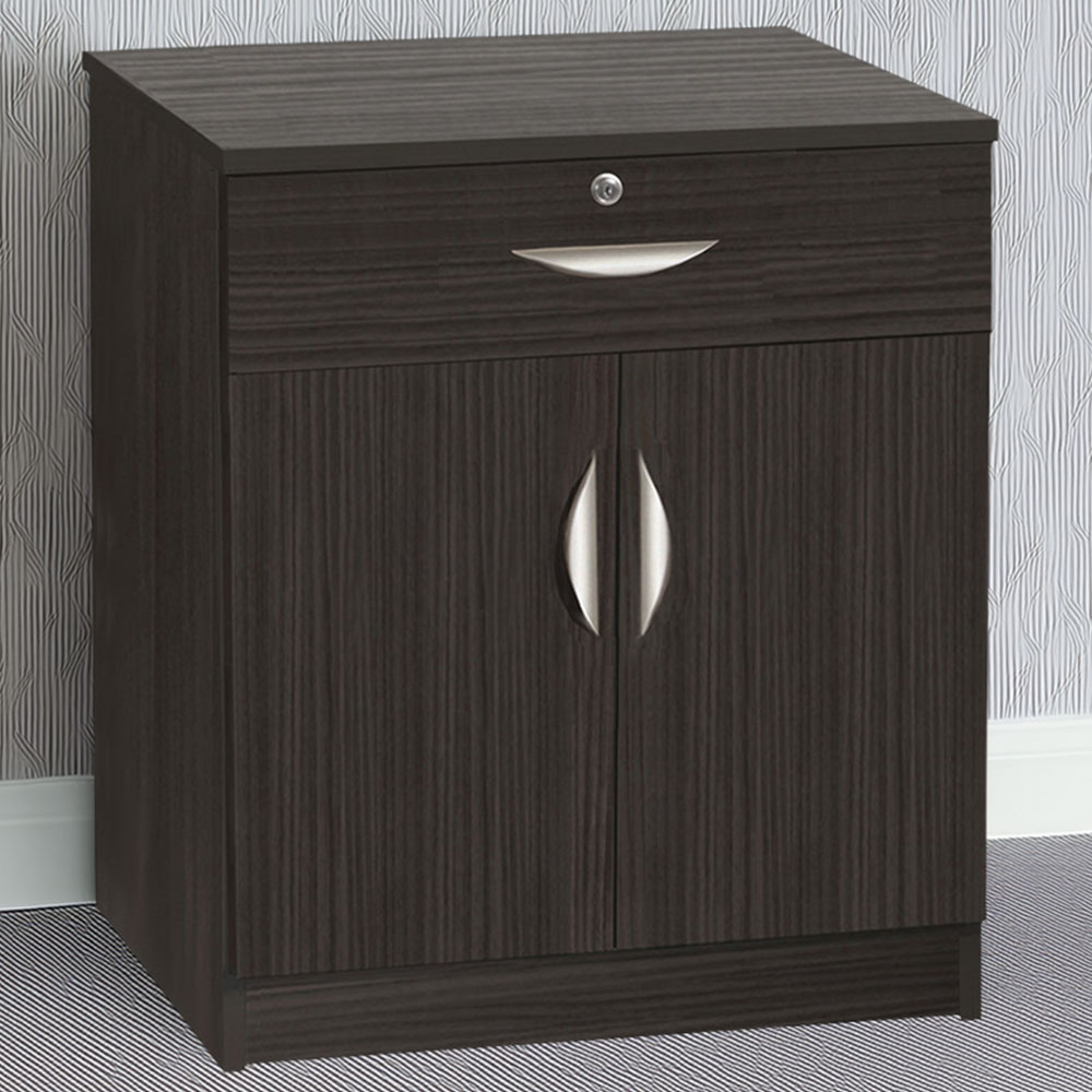R White Cabinets 2 Door Single Drawer Black Cupboard Image 1