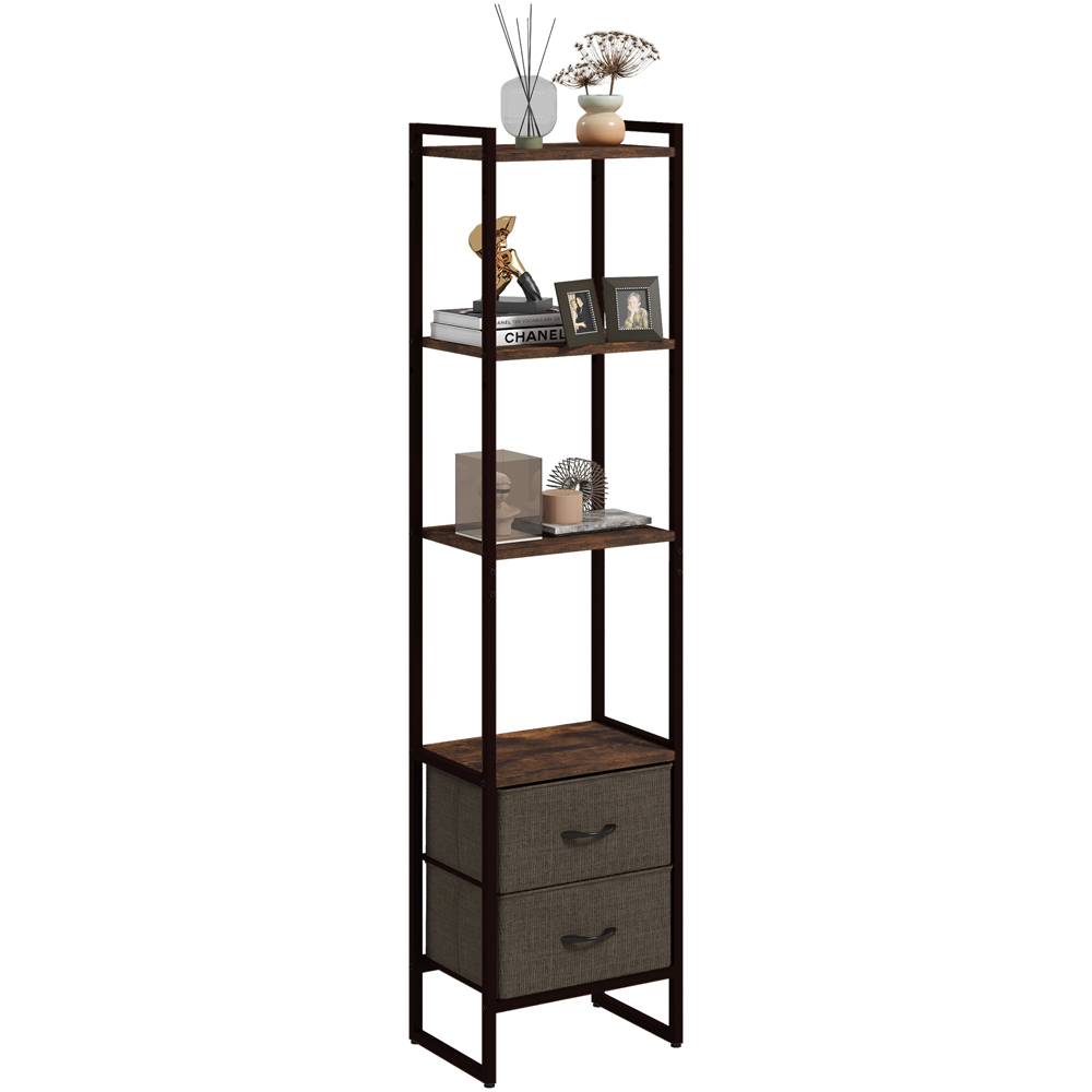 Portland 4 Tier Rustic Brown Bookcase Image 2