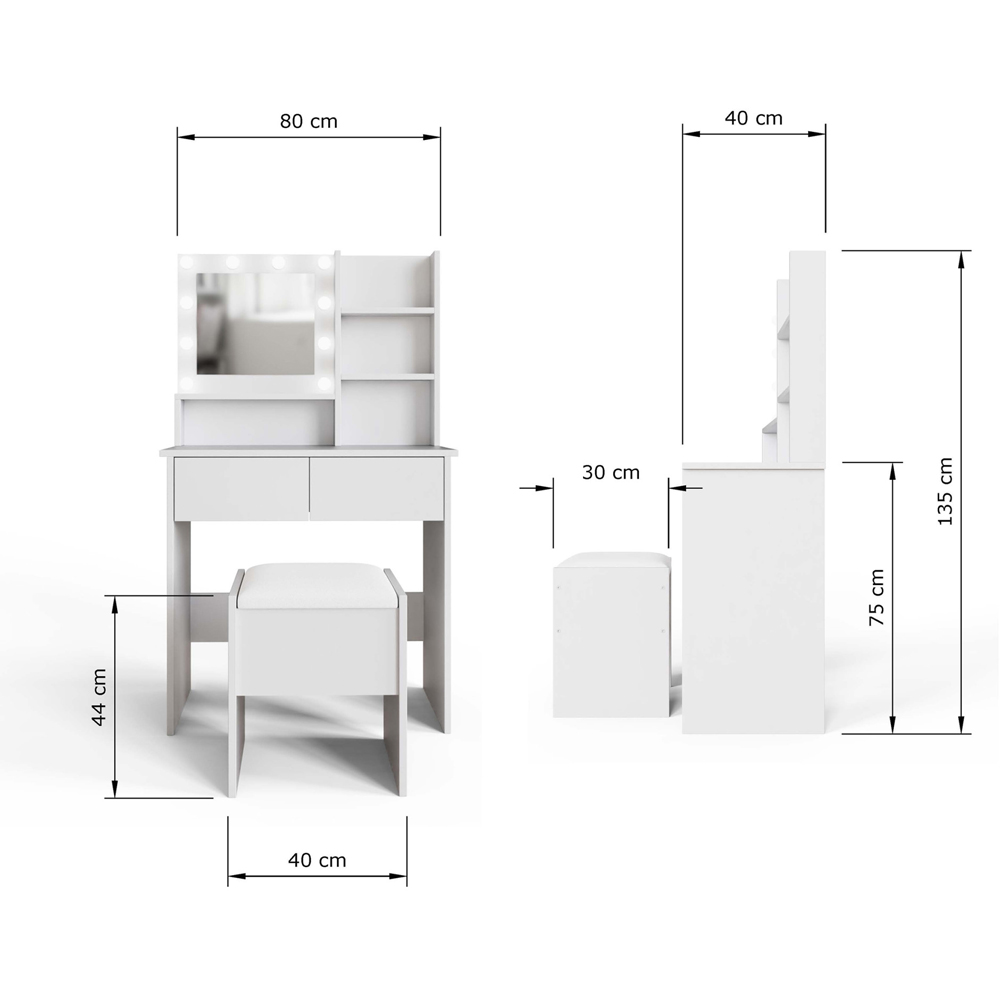 GFW Eva 2 Drawer White Dressing Table Set with LED Mirror Image 9