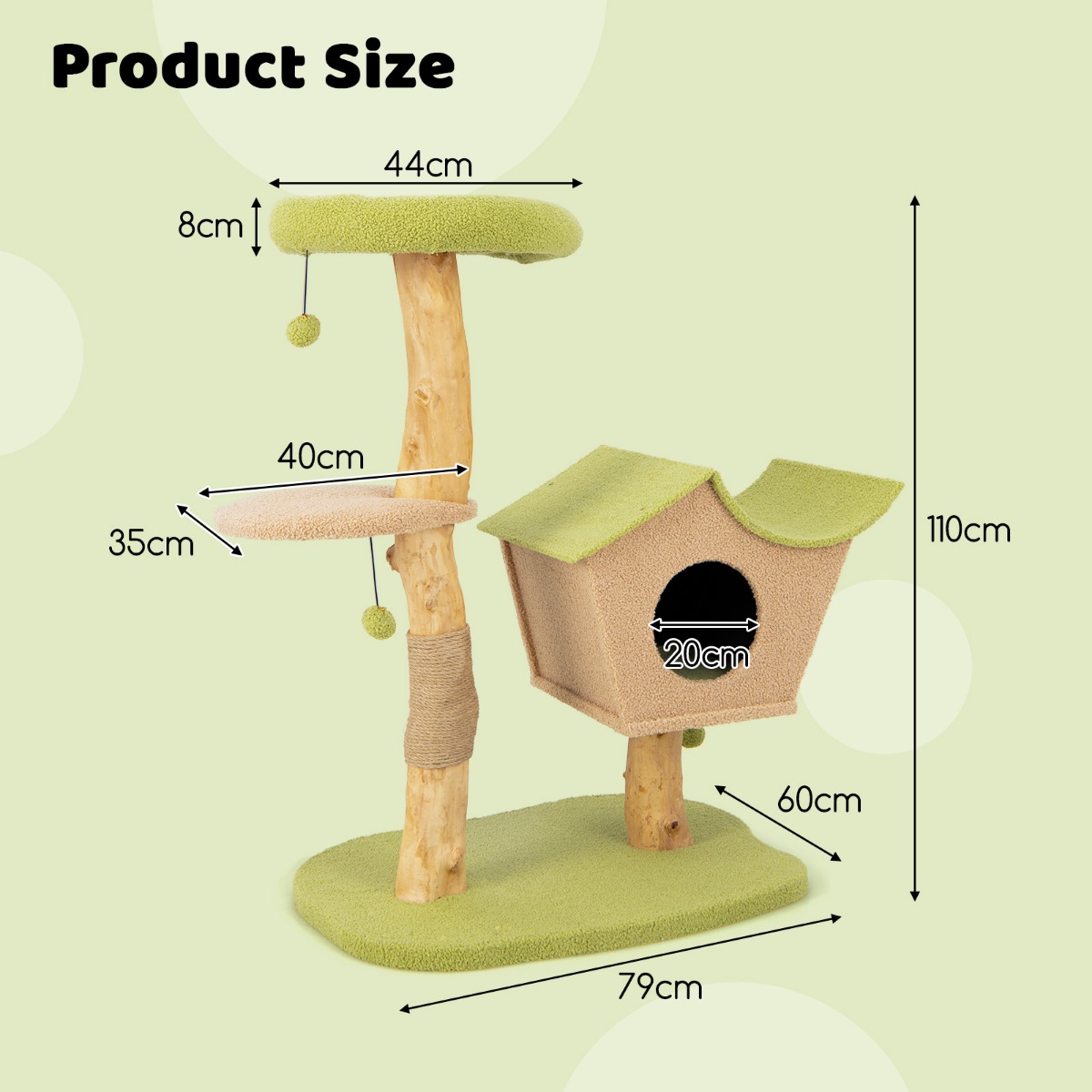 Costway Green Cat Activity Centre with Padded Top Perch Image 9