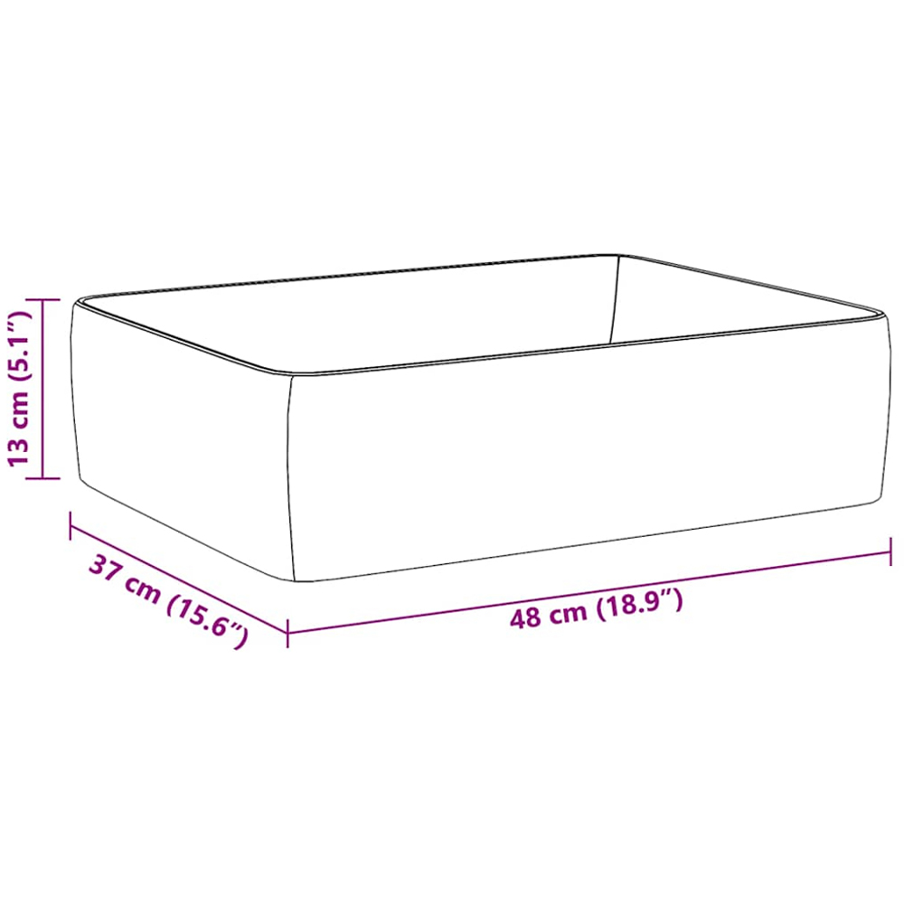 vidaXL White Ceramic Rectangular Wash Basin 130 x 370 x 480mm Image 5
