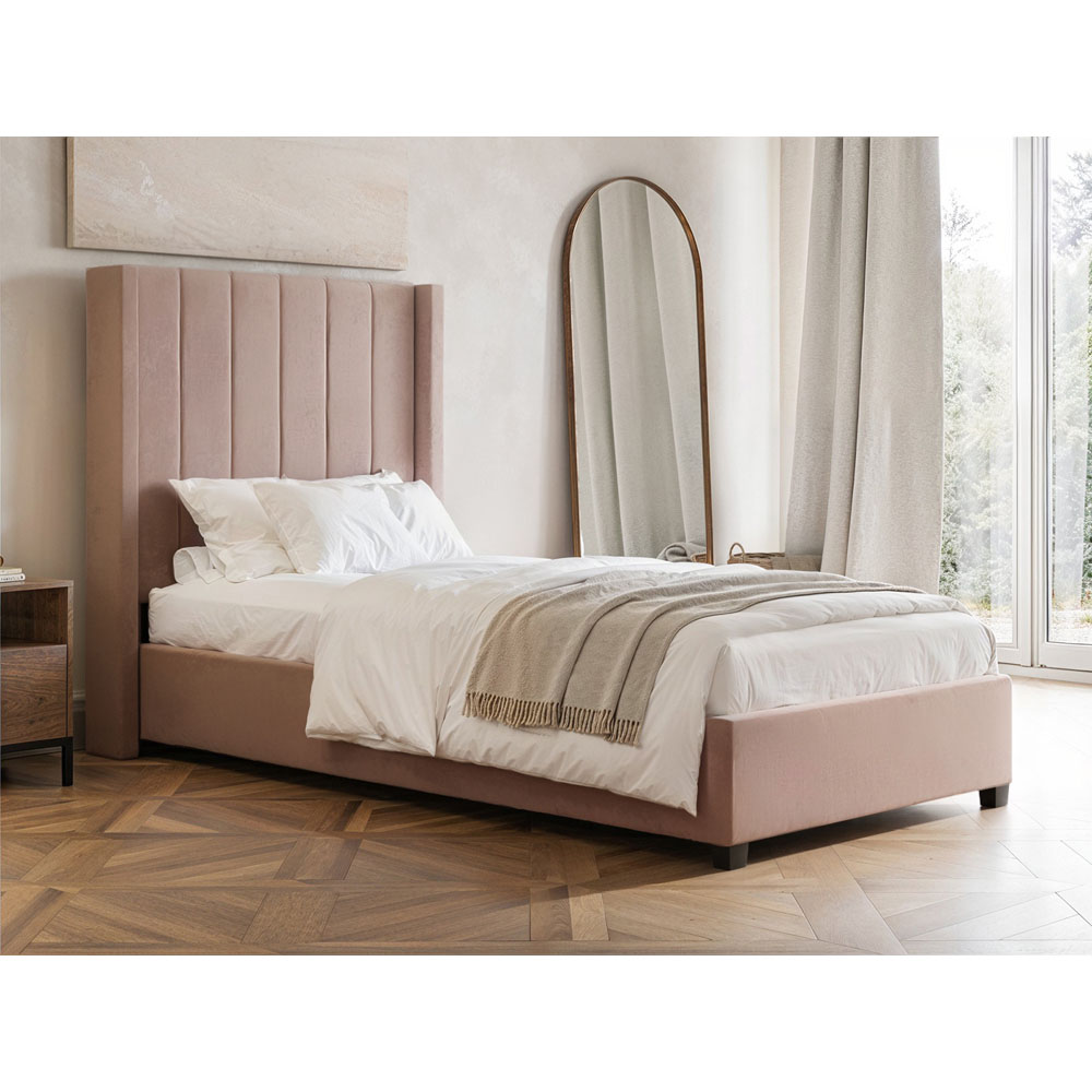 Flair Tiggy Single Pink Velvet Ottoman Bed Image 6