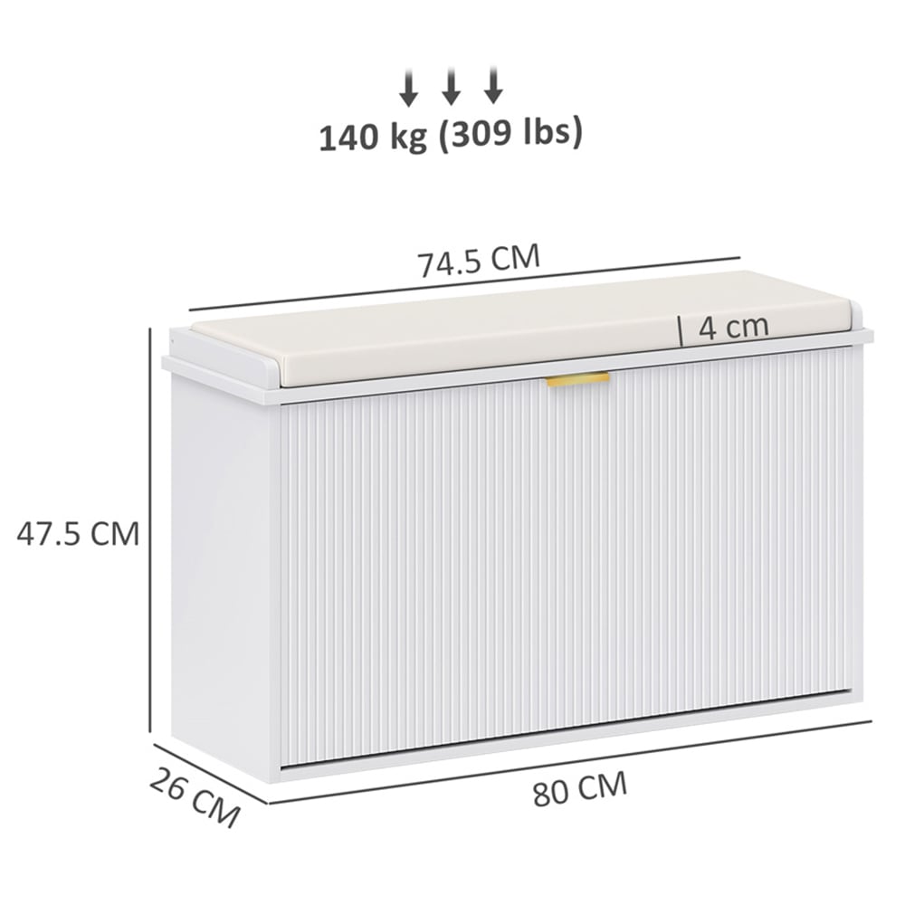 HOMCOM Single Flip Drawer White Shoe Storage Bench with Cushion Image 9