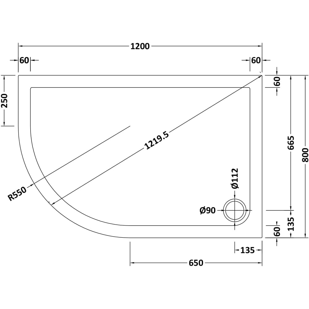 nuie White Slip Resistant Offset Quadrant Shower Tray Left Hand 1200 x 800mm Image 2