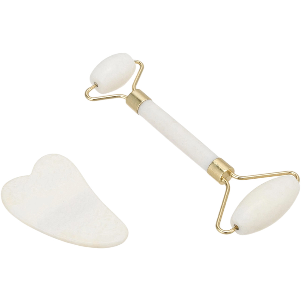 Living and Home White Facial Massage Gua Sha and Jade Roller Set Image 1