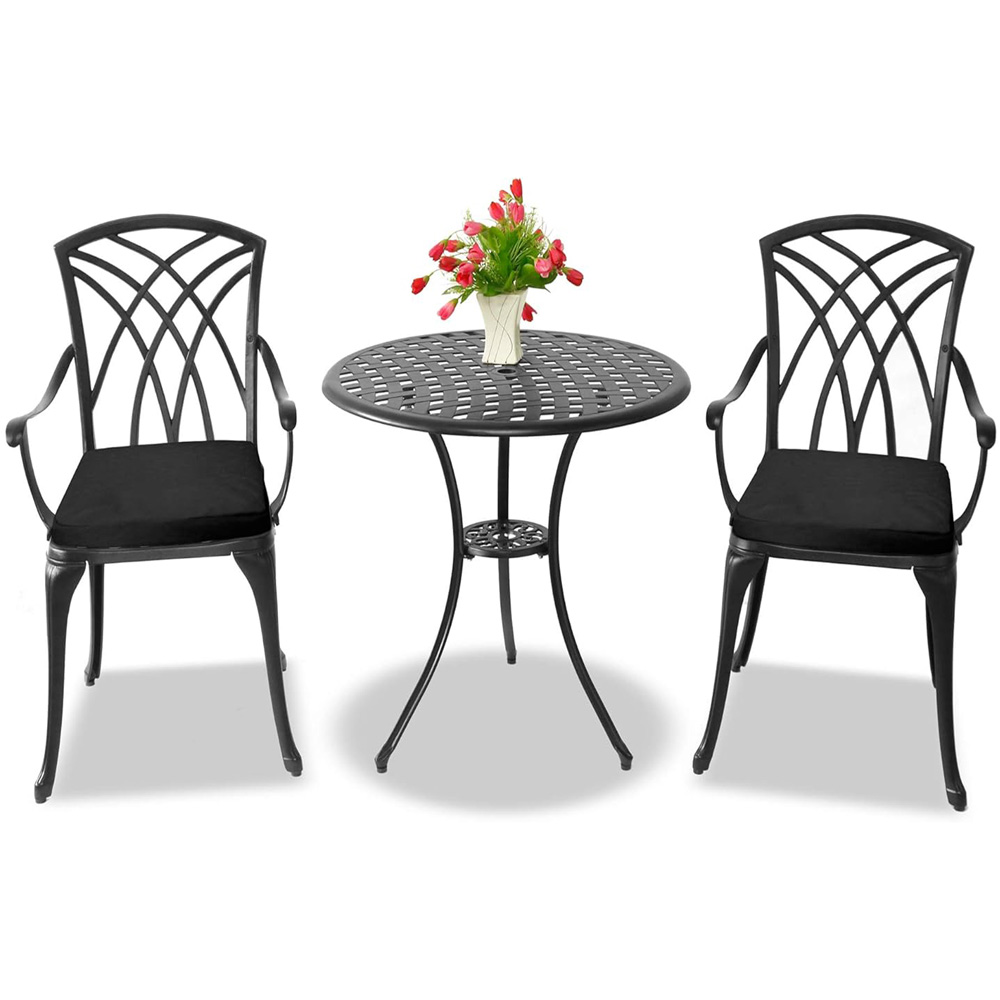 Centurion Oshowa 2 Seater Black Cast Aluminium Garden Bistro Set with Cushions Image 2