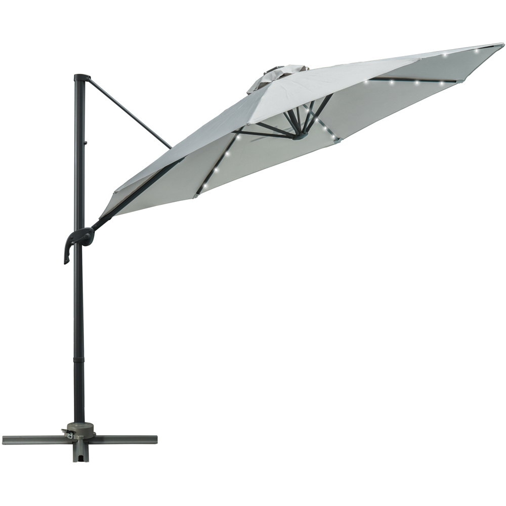 Outsunny Grey Solar LED Crank Handle Cantilever Roma Parasol with Cross Base 3m Image 1