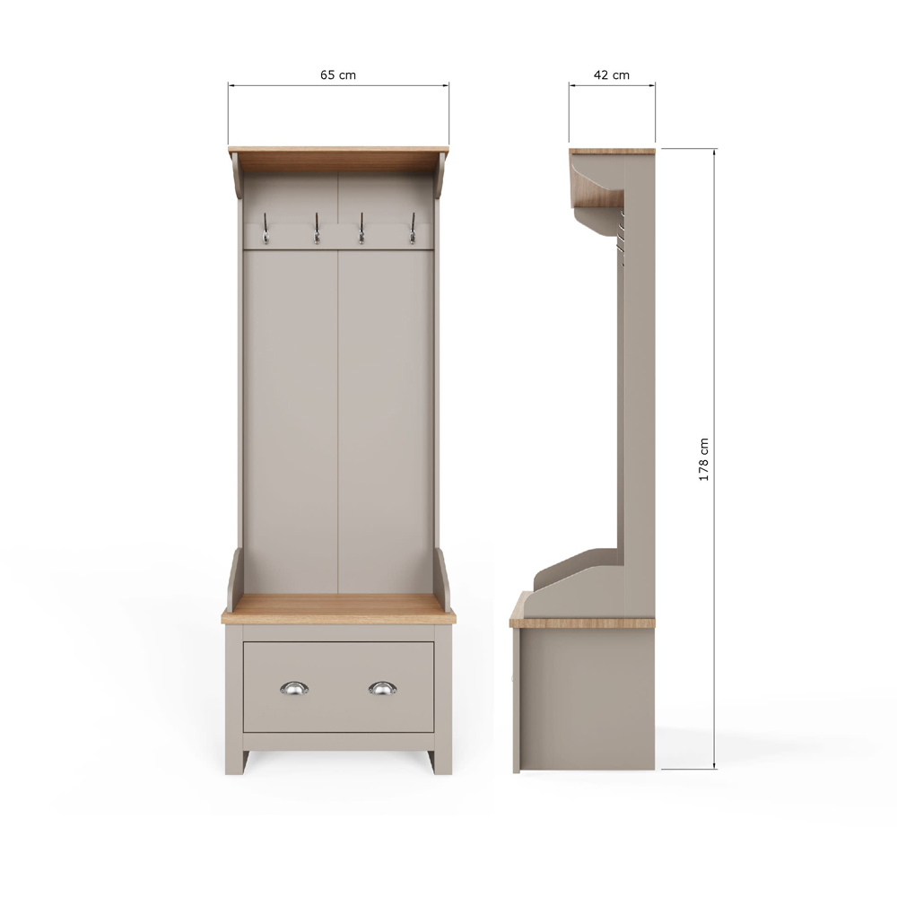 GFW Lancaster Single Drawer Grey Hallway Storage Unit with Hooks Image 9