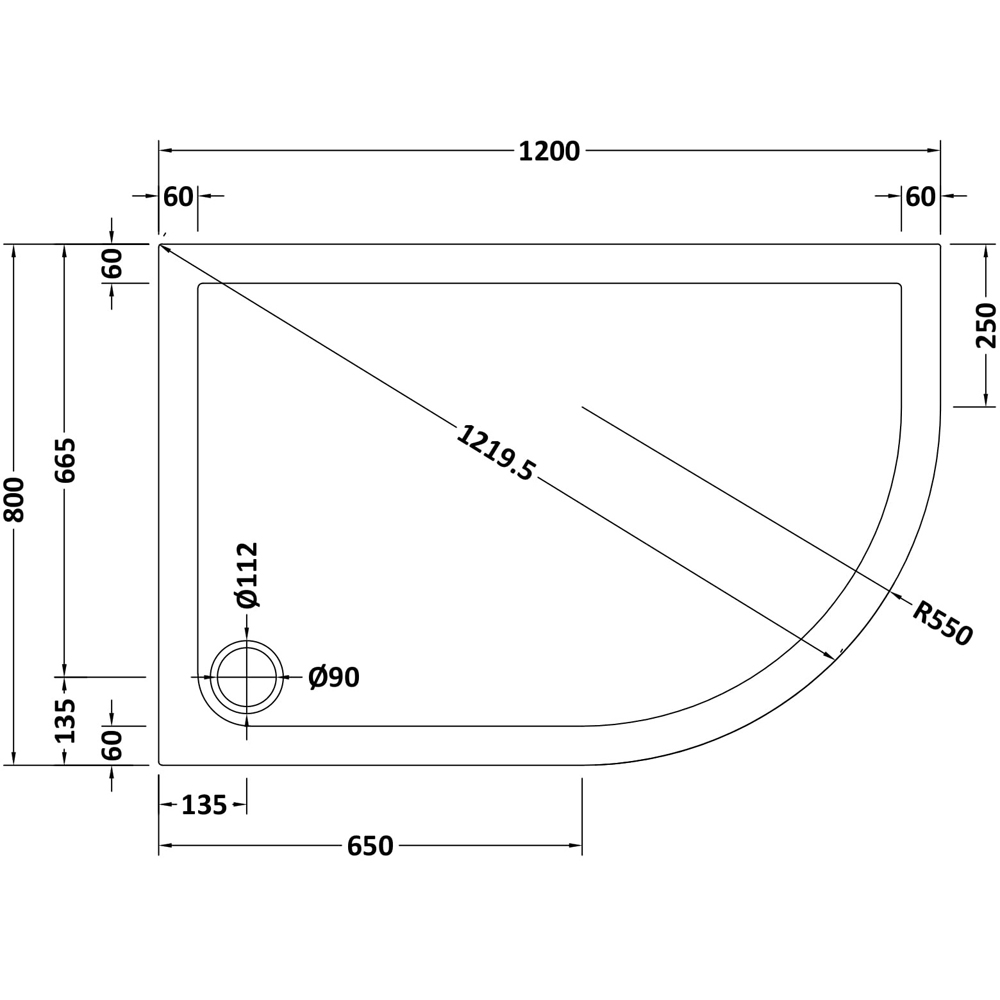 nuie White Slip Resistant Offset Quadrant Shower Tray Right Hand 1200 x 800mm Image 2