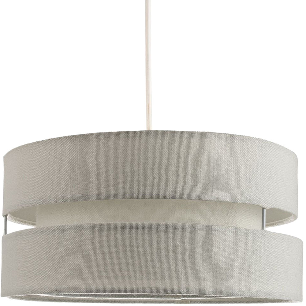 Happy Homewares Contemporary 3 Tier Grey Linen Fabric Pendant Shade Image 1