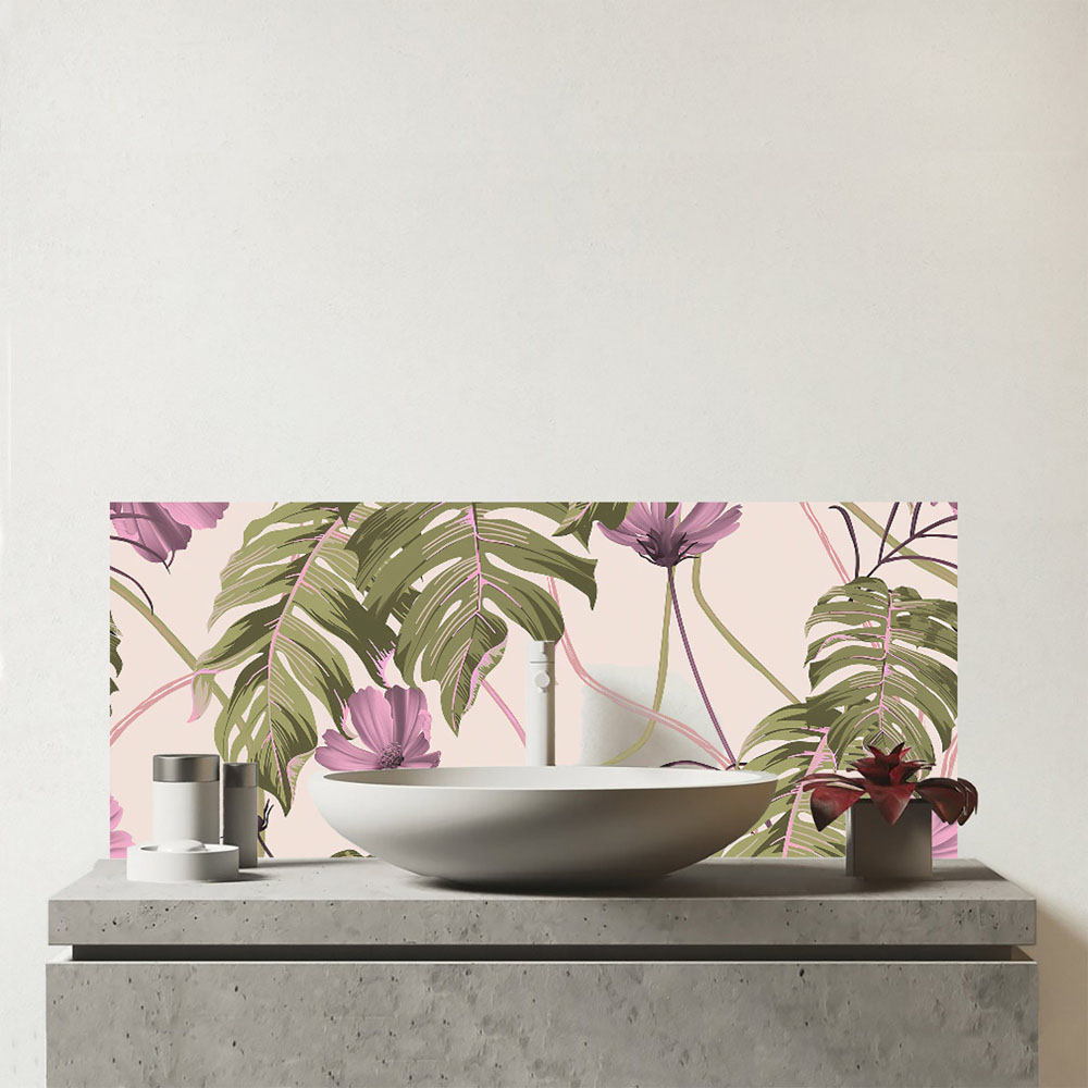 Warren Reed Designer Pink Cosmos Flowers Glass Bathroom Splashback 25 x 60cm Image 1