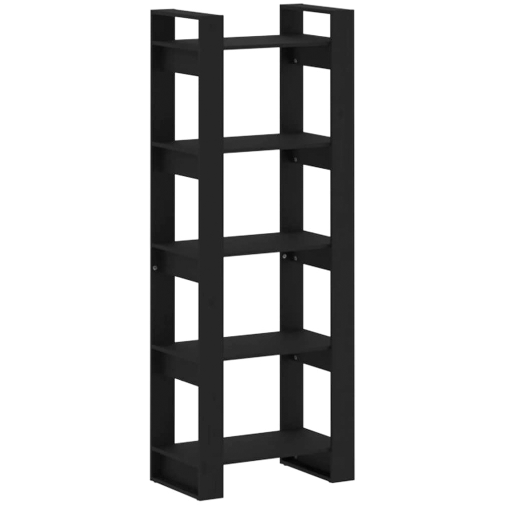 vidaXL 5 Shelf Black Solid Pine Wood Bookcase Image 2
