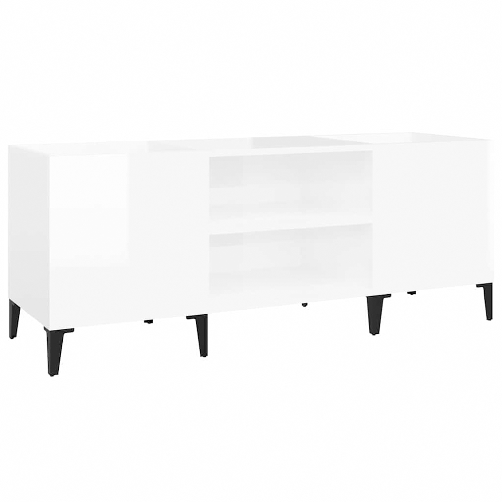 vidaXL 2 Shelf High Gloss White Wide Record Cabinet Image 2