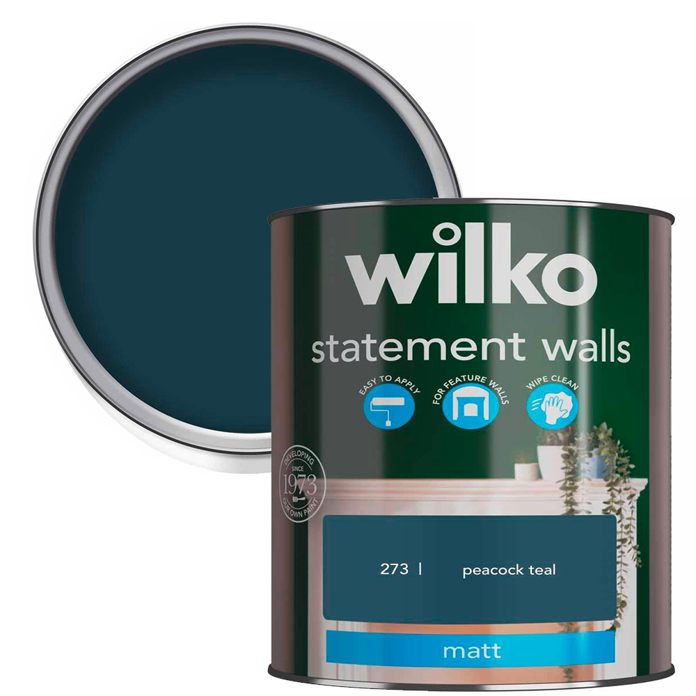 Wilko Statement Walls Peacock Teal Matt Emulsion Paint 1.25L Image 1