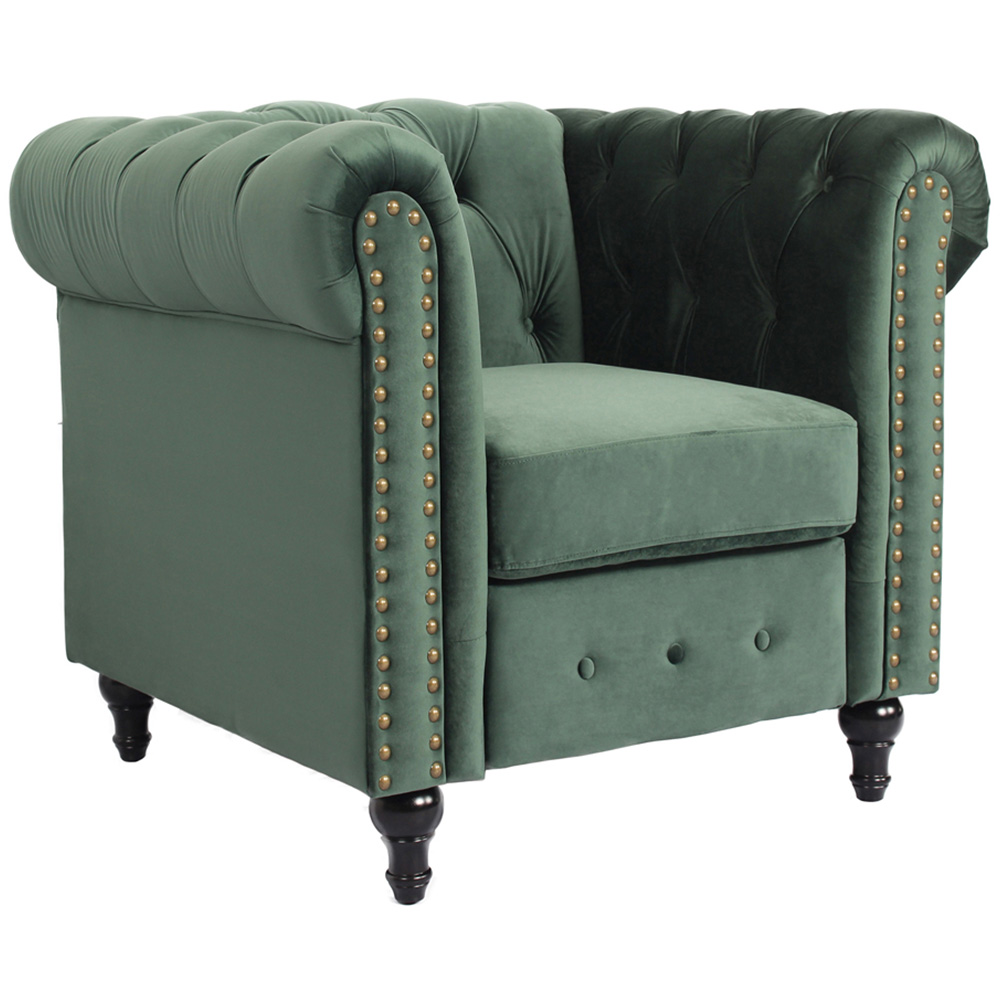 Furniture One Green Nailhead Trim Upholstered Armchair Image 2