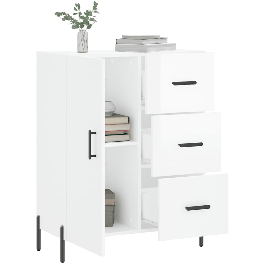 vidaXL Single Door 3 Drawer High Gloss White Sideboard Image 4