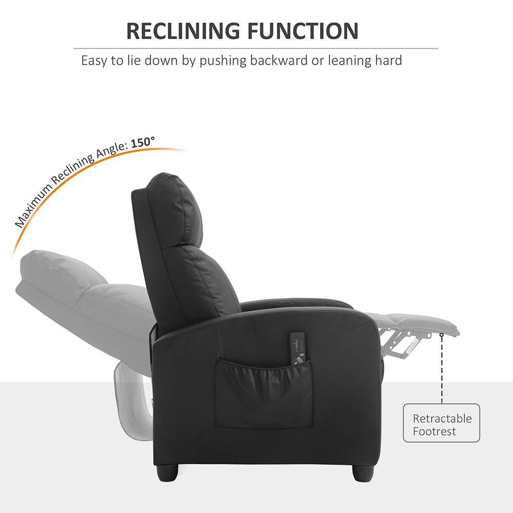 Portland Black PU Leather Massage Recliner Chair with Remote Image 7