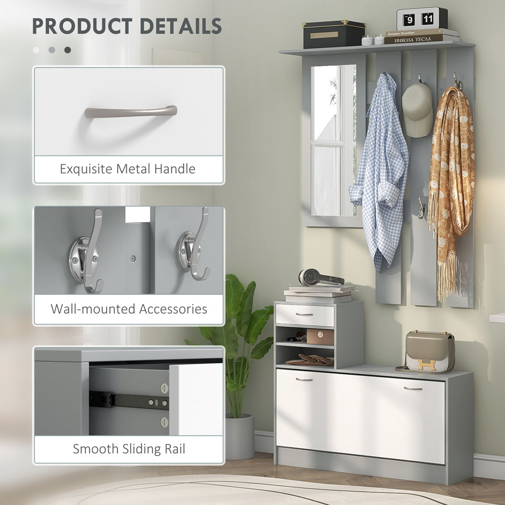 HOMCOM 2 Piece Grey Hallway Furniture Set with Mirror Image 8