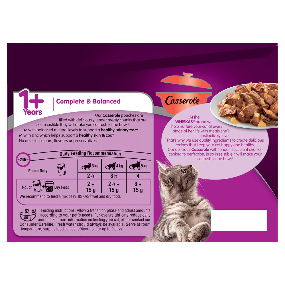 Whiskas Casserole 1+ Meaty Selection Cat Food 12 x 85g Image 5