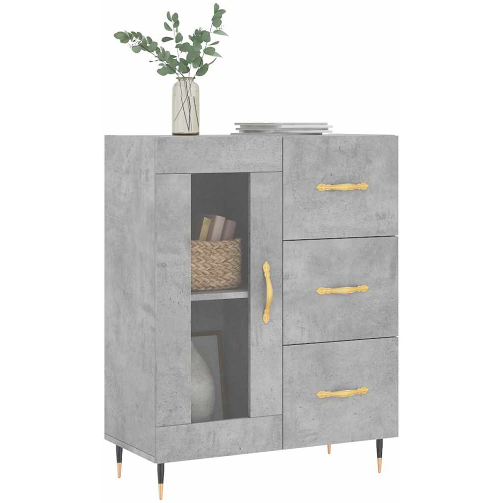 vidaXL Single Glass Door 3 Drawer Concrete Grey Wooden Sideboard Image 3