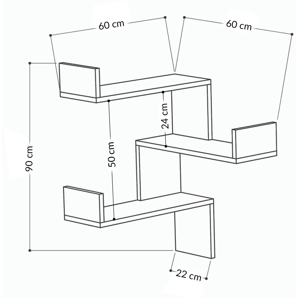 Decortie Luksa 3 Shelf Zigzag Wall Mounted Design Oak Effect Corner Bookcase Image 5
