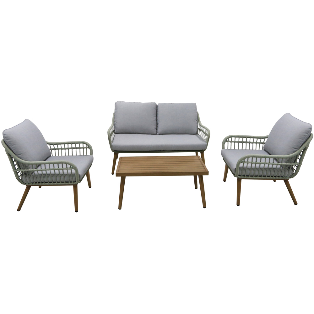 Garden Gear 4 Seater Aluminium Sage Green Rope Furniture Set with Cushions Image 2