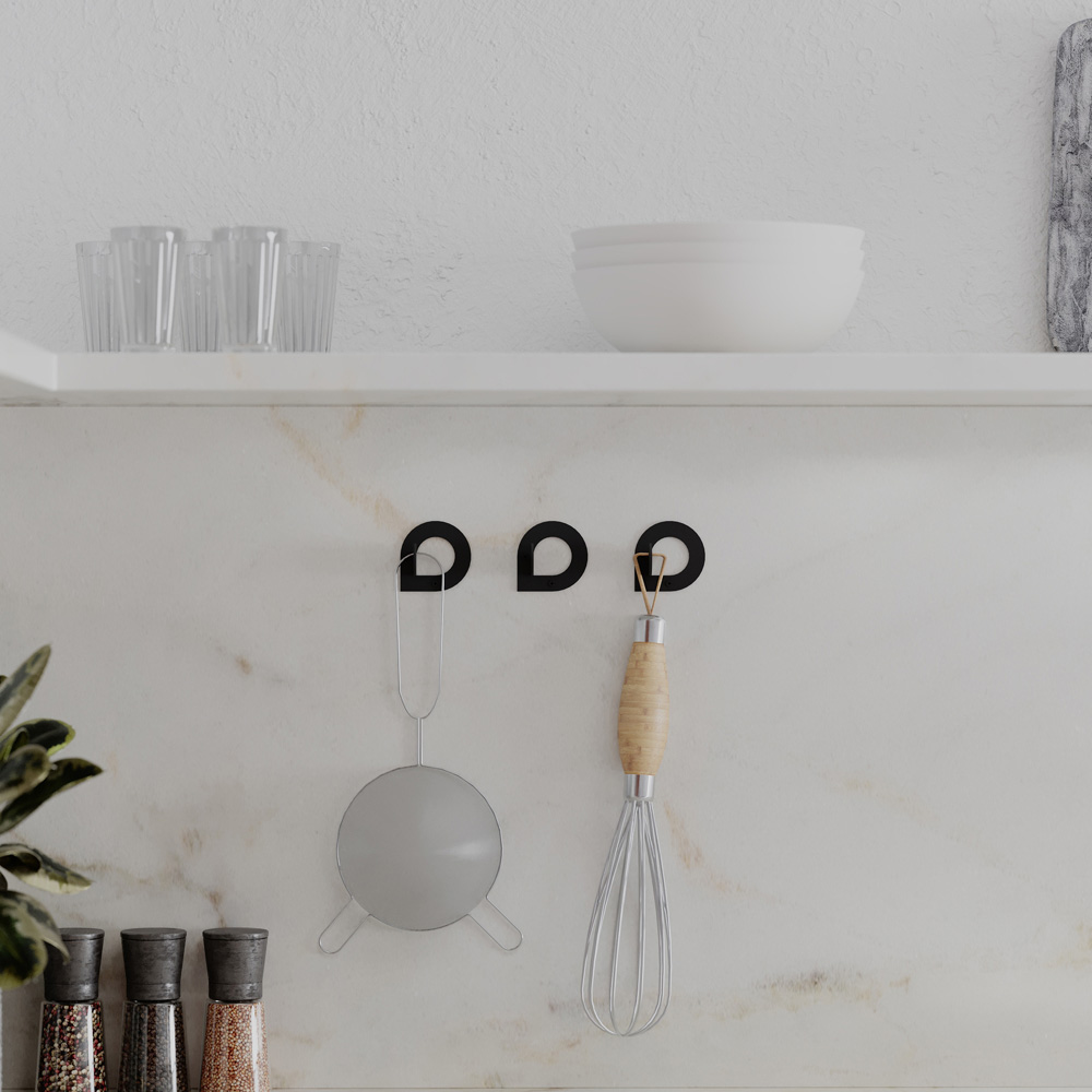 Decortie Pino Modern Round Design Black Metal Wall Hook Set 3 Pack Image 4