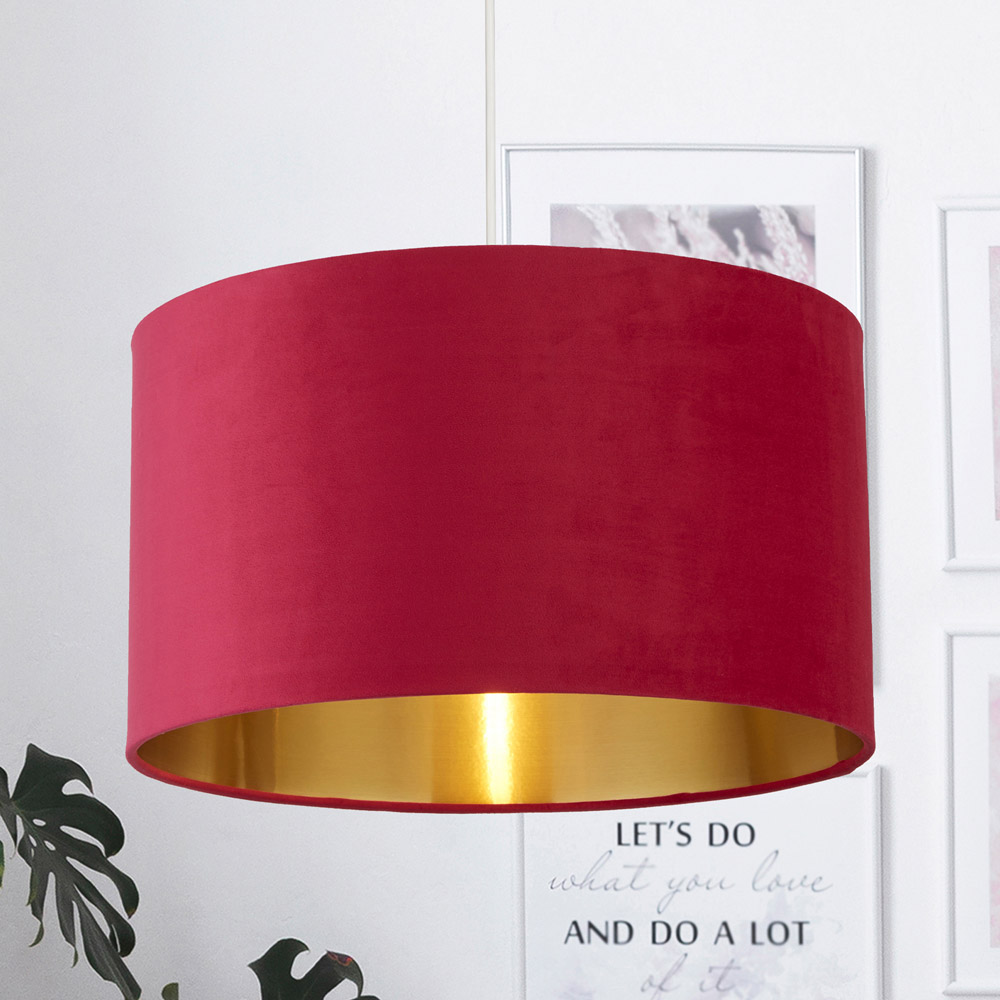 Lighting Collection Burgundy Gold Inner Velvet Drum Shade 45cm Image 2