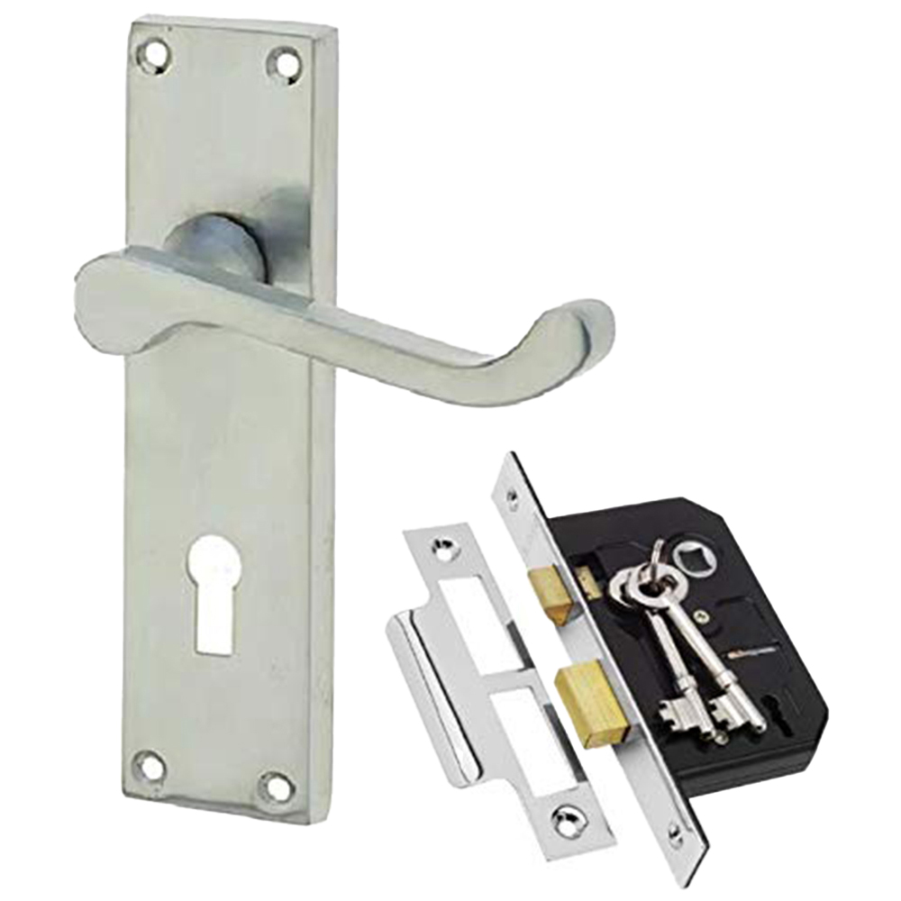 Golden Grace Satin Brushed Chrome Victorian Scroll Door Handle Image