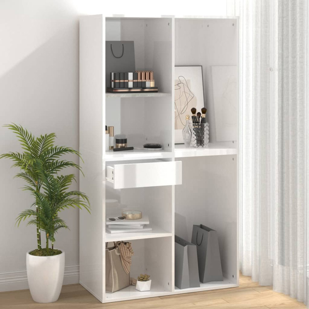 vidaXL Single Drawer 3 Shelf High Gloss White Cosmetic Cabinet Image 7