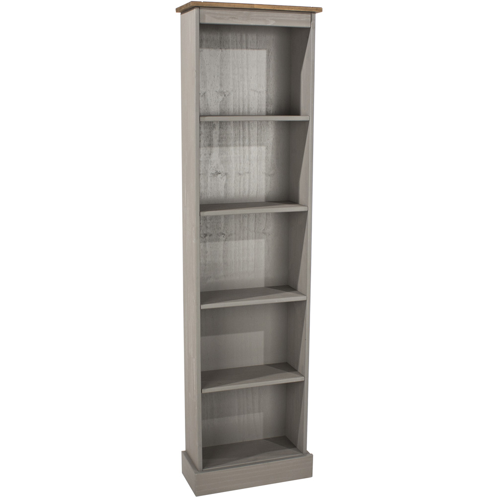Corona 5 Shelf Grey Washed Wax Finish Tall Narrow Bookcase Image 3