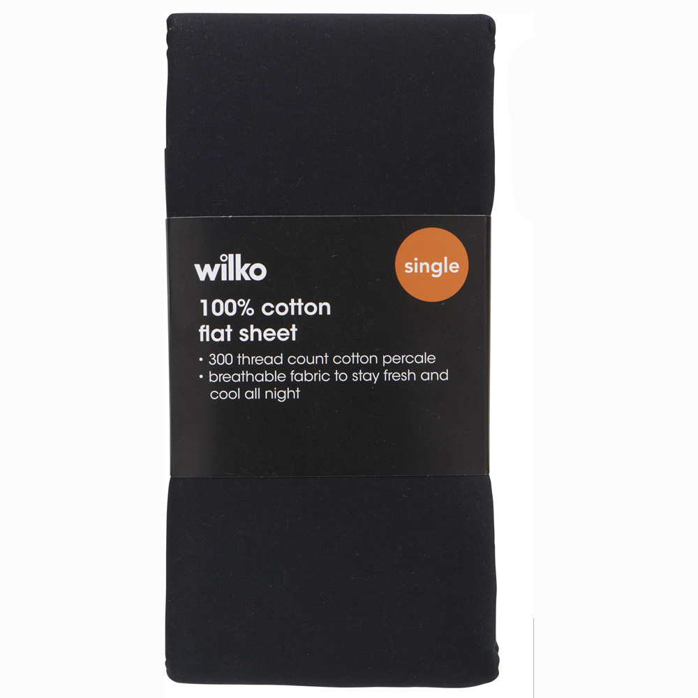 Wilko Best Single Black 300 Thread Count Percale Flat Sheet Image 2