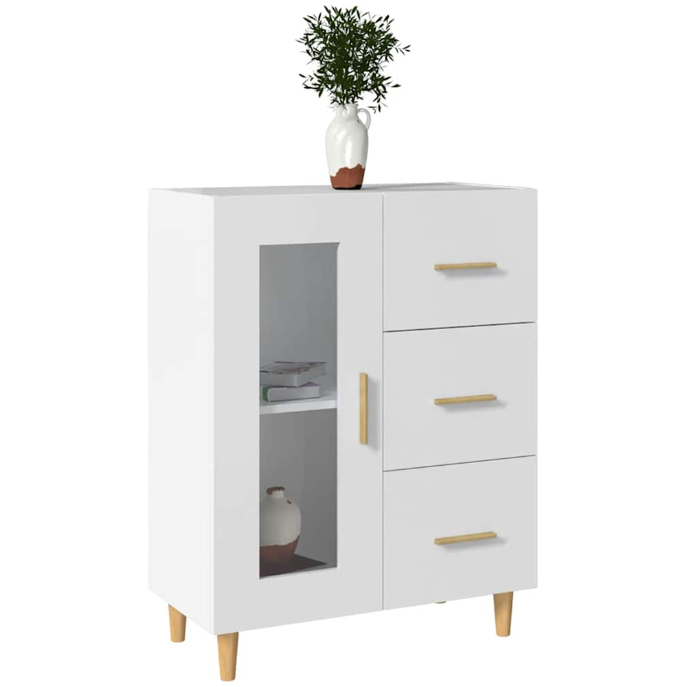vidaXL Single Glass Door 3 Drawer White Sideboard Image 4