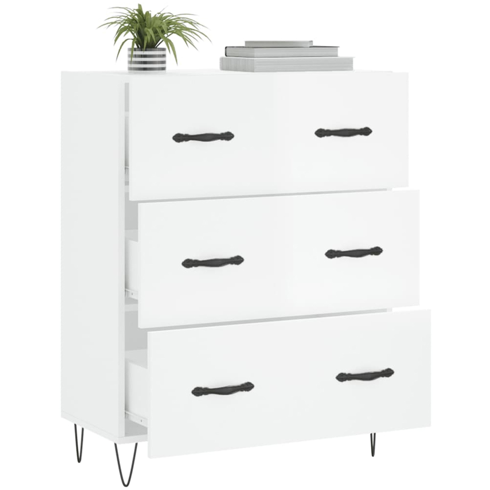 vidaXL 3 Drawer High Gloss White Wide Sideboard Image 4