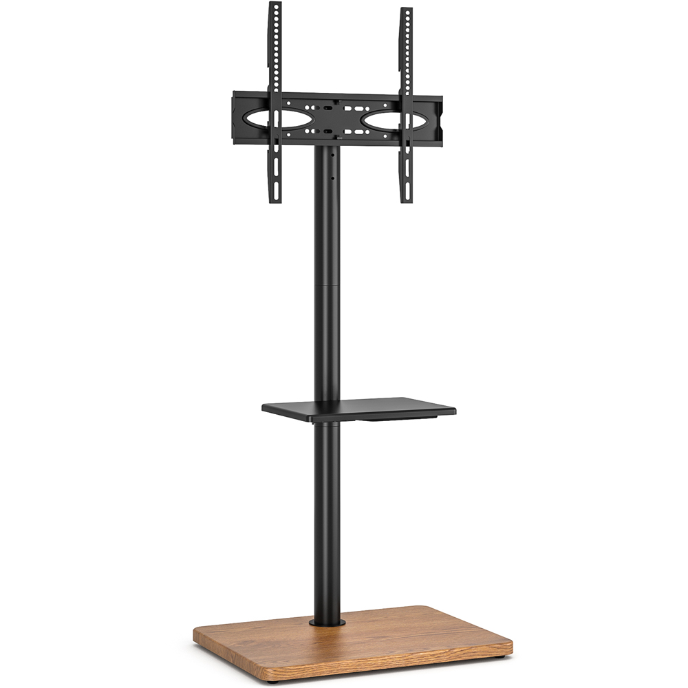 TTAP Black and Rectangular Oak Effect Base Single Shelf Floor Pedestal TV Stand Image 2