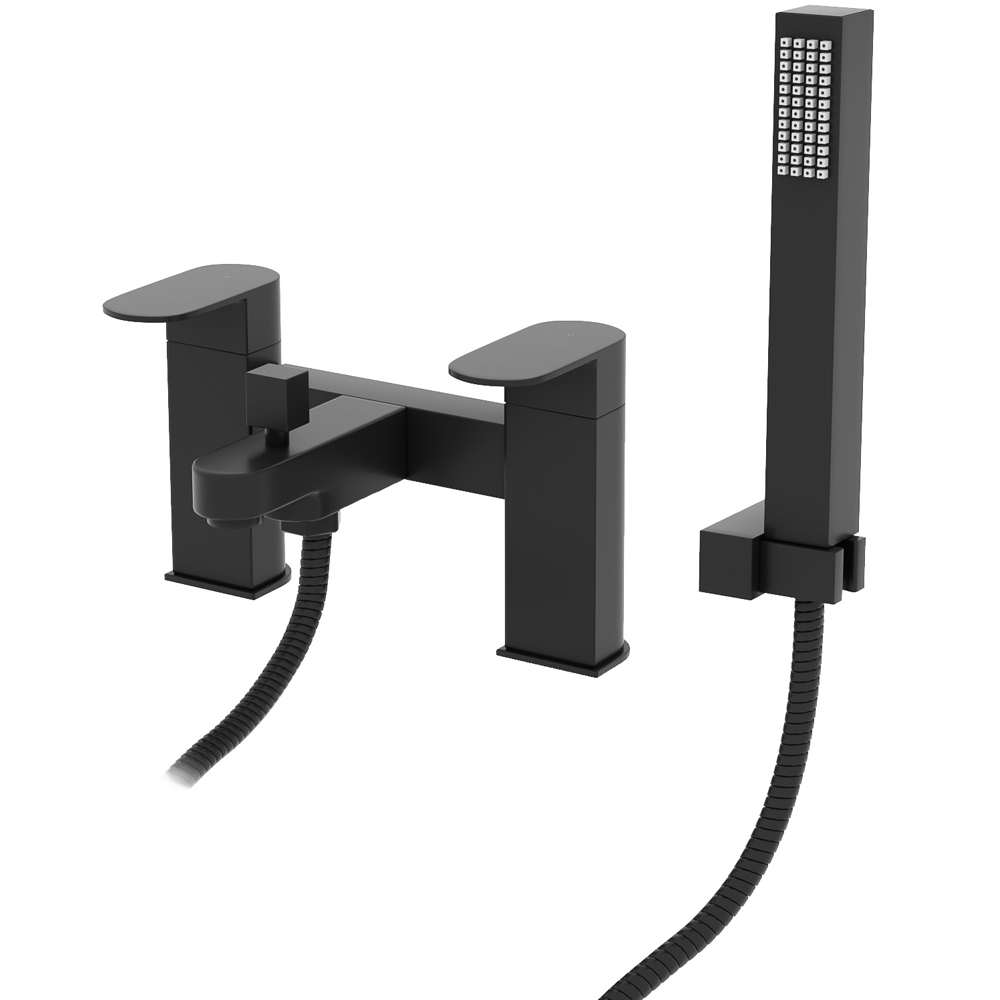 Nes Home Kento Matte Black Square Bath Shower Mixer Tap with Handheld Image 1