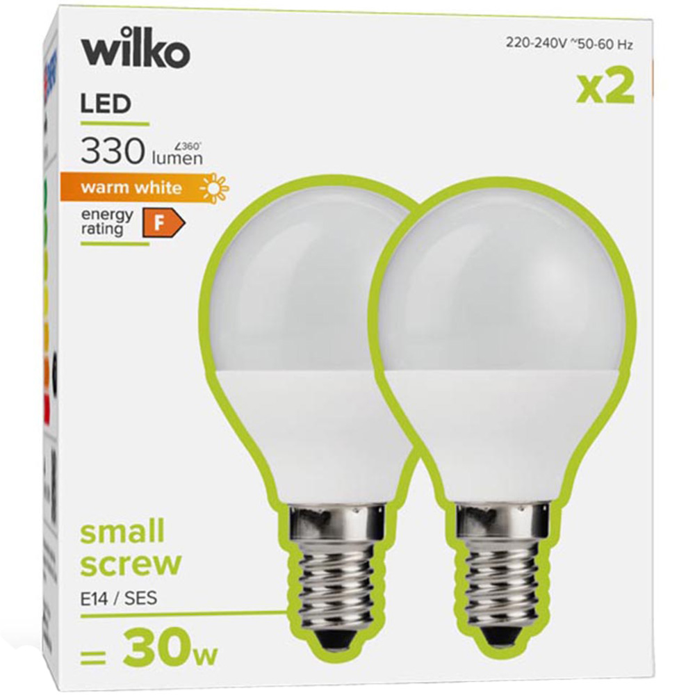 Wilko 2 pack Small Screw E14/SES LED Round Light Bulb Non Dimmable Image 1