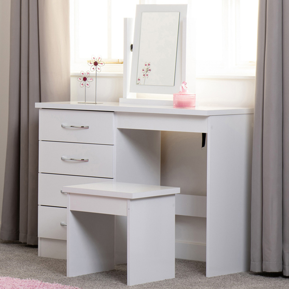 Seconique Nevada 4 Drawer Gloss White Dressing Table Set Image 1
