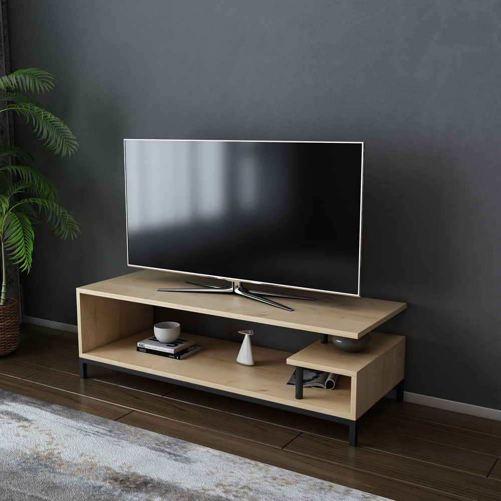 Decorotika Reilly 2 Shelf Black and Sapphire Oak TV Unit Image 4