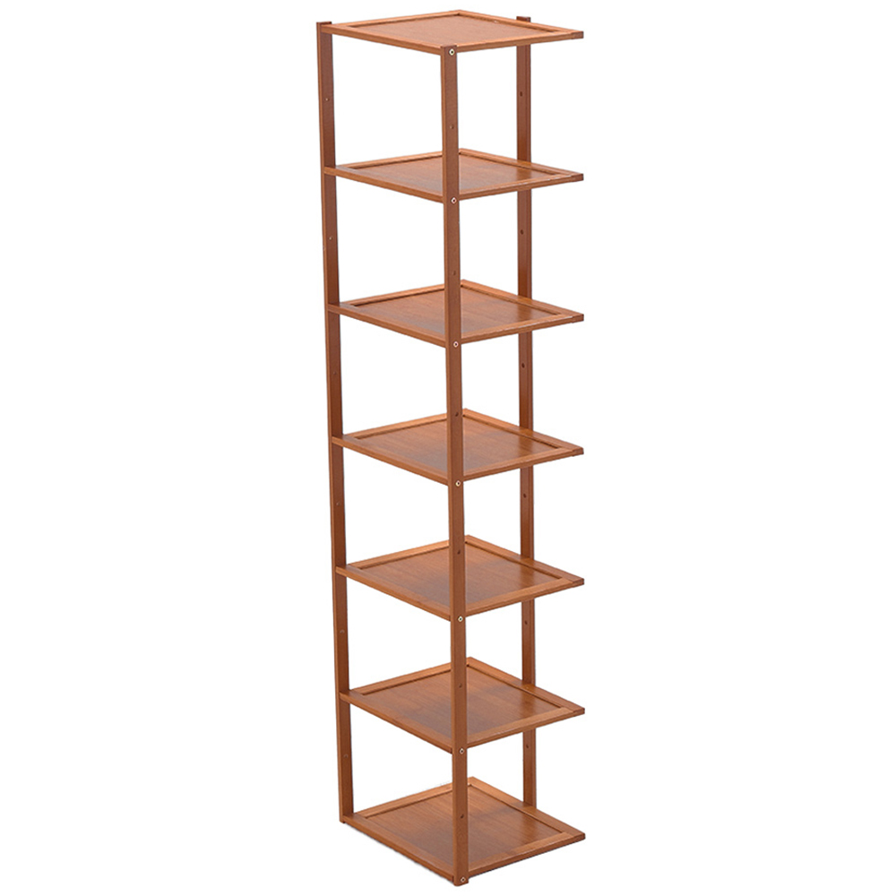 Living And Home 7 Tiers Bamboo Shoe Rack Entryway Hallway Shoe Shelf, Burlywood Image 1