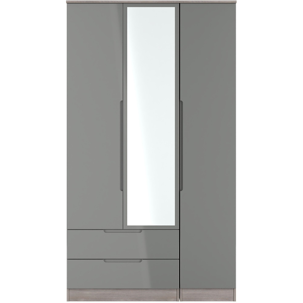 Crowndale Milan 3 Door 2 Drawer Grey Gloss and Grey Oak Tall Mirrored Wardrobe Ready Assembled Image 3