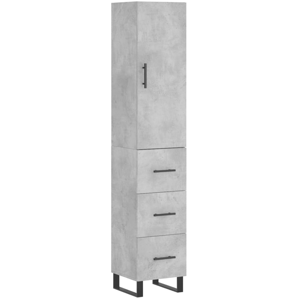 vidaXL Single Door 3 Drawer Concrete Grey Narrow Highboard Image 2