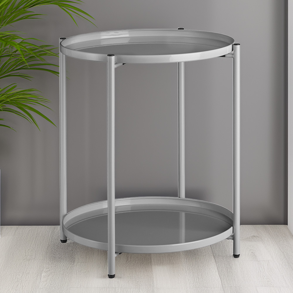 tectake Oxford Grey Round Bedside Table Image 1
