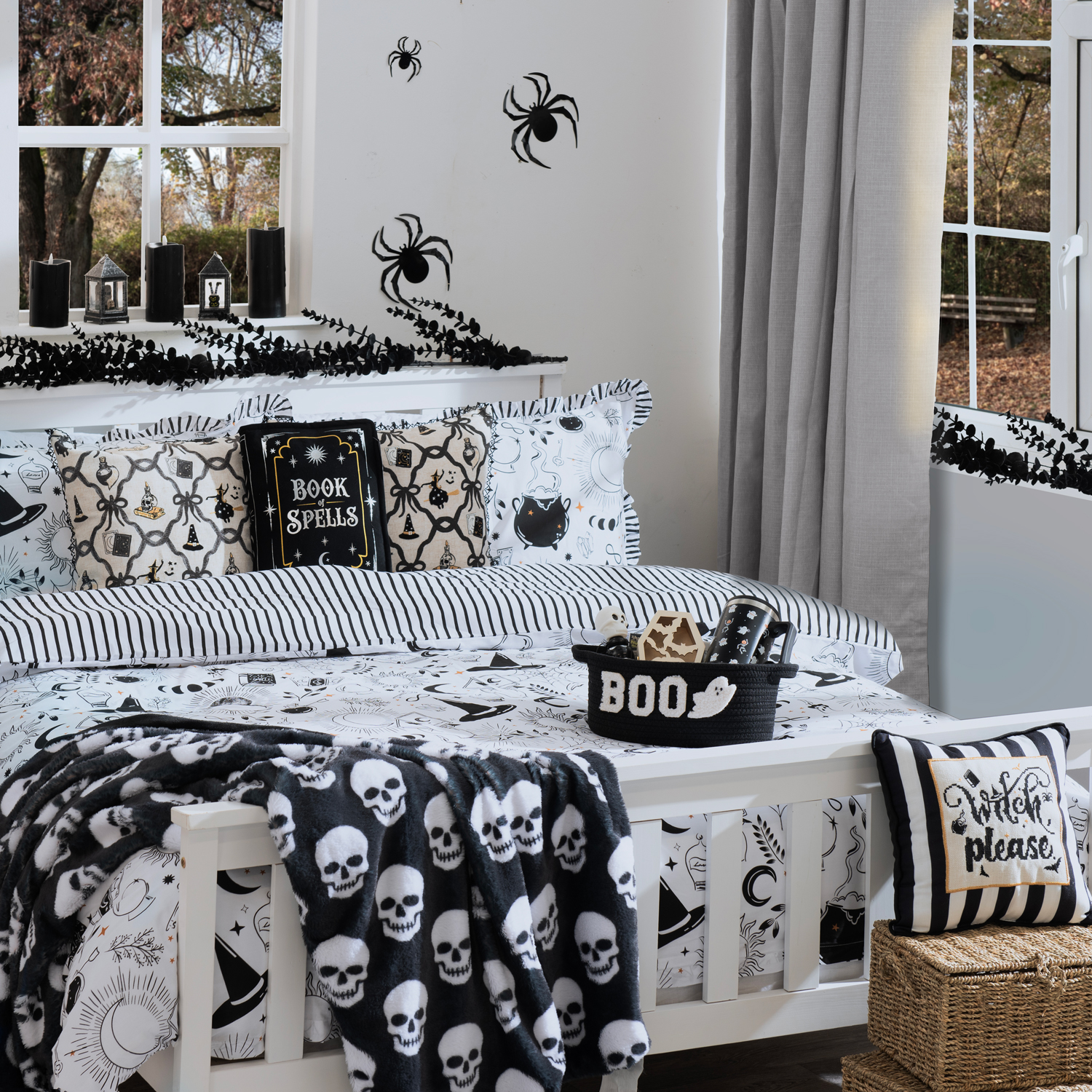 Skulls Faux Fur Throw Black Image 2
