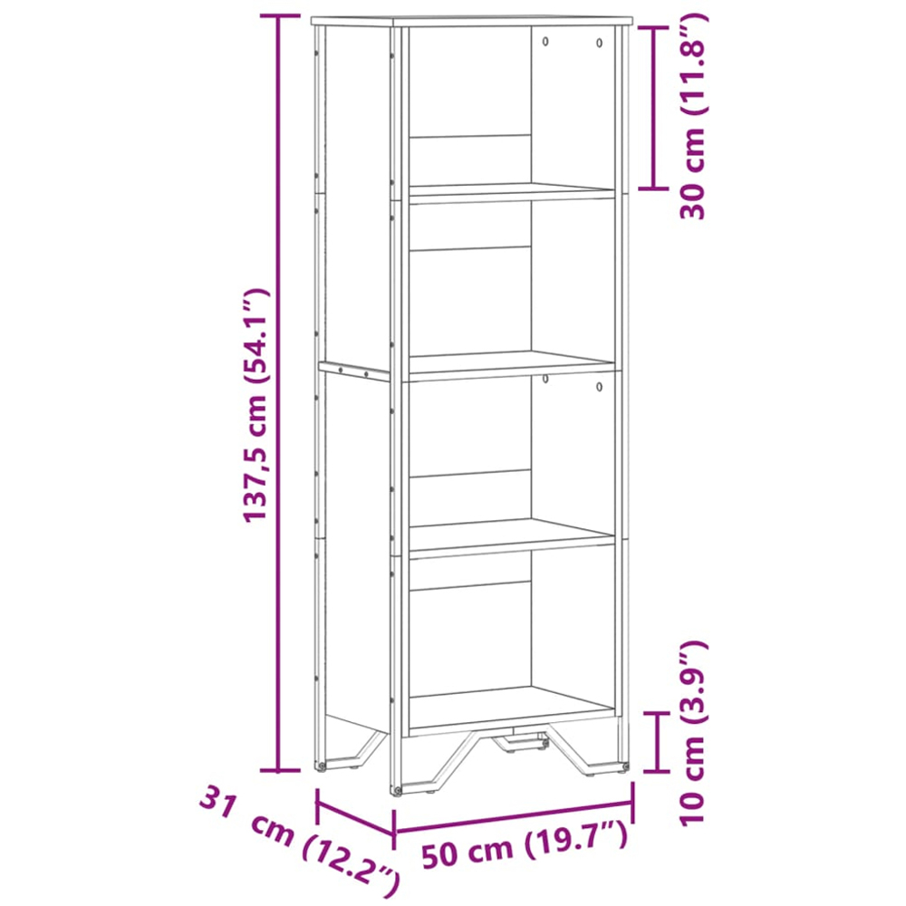 vidaXL 4 Shelf Brown Oak Bookcase Image 9