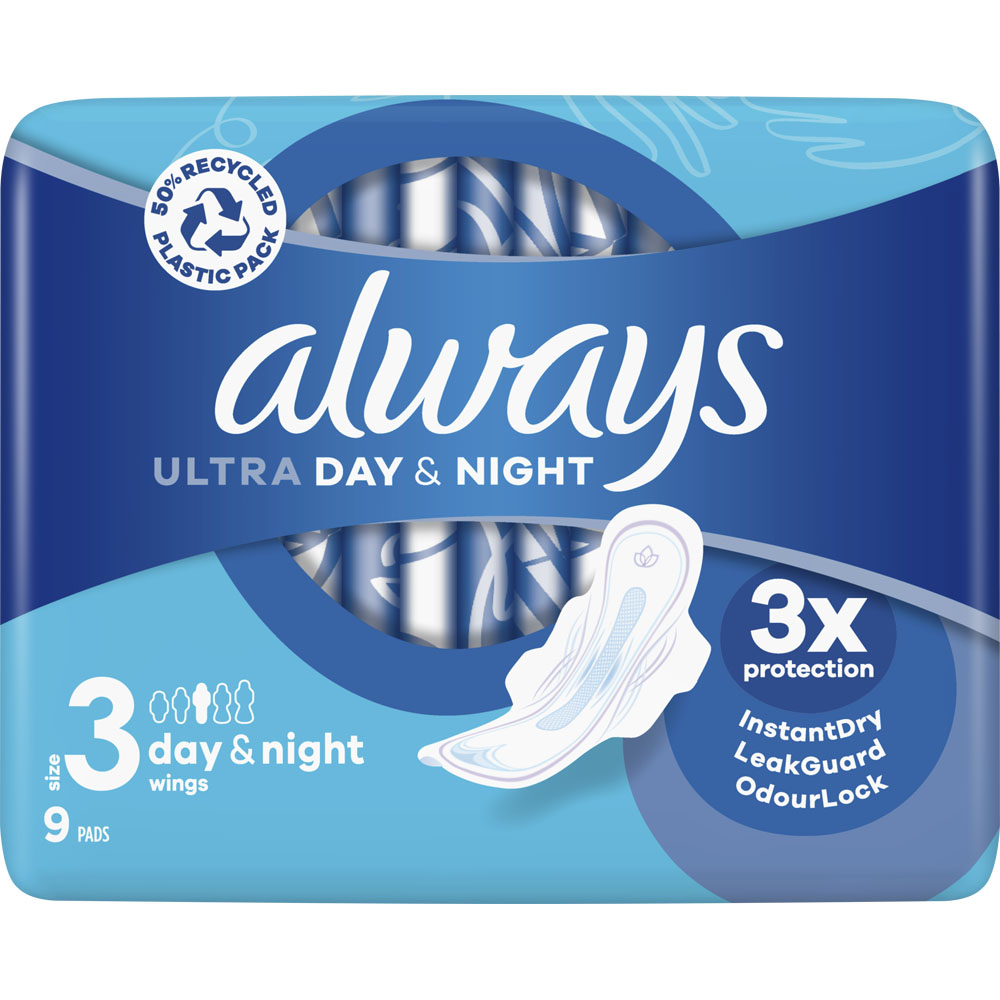Always Ultra Day and Night Sanitary Towels with Wings Size 3 x 9 Pads Image 1