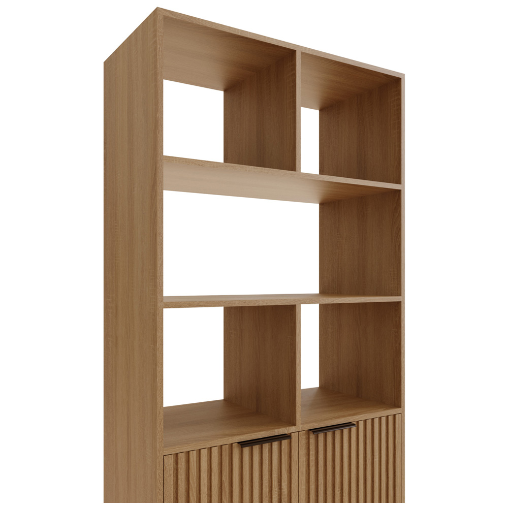 GFW Nervata 2 Door 5 Shelf Oak and Black Ribbed Tall Shelving Unit Image 6